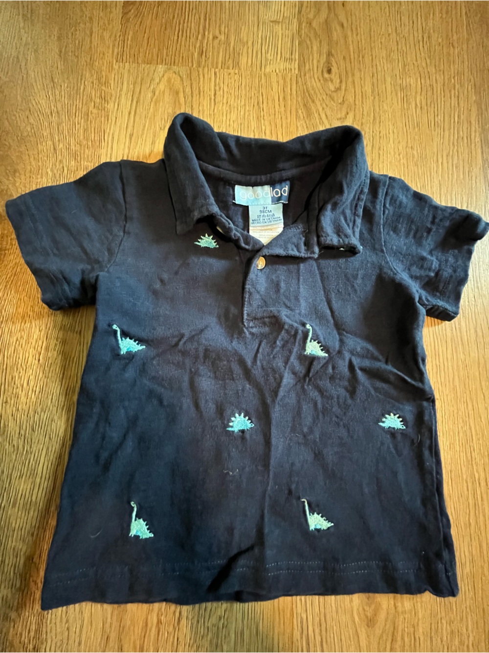 Good Lad, Short Sleeve Collared Polo Shirt, Navy Blue with Dinosaurs, 3T